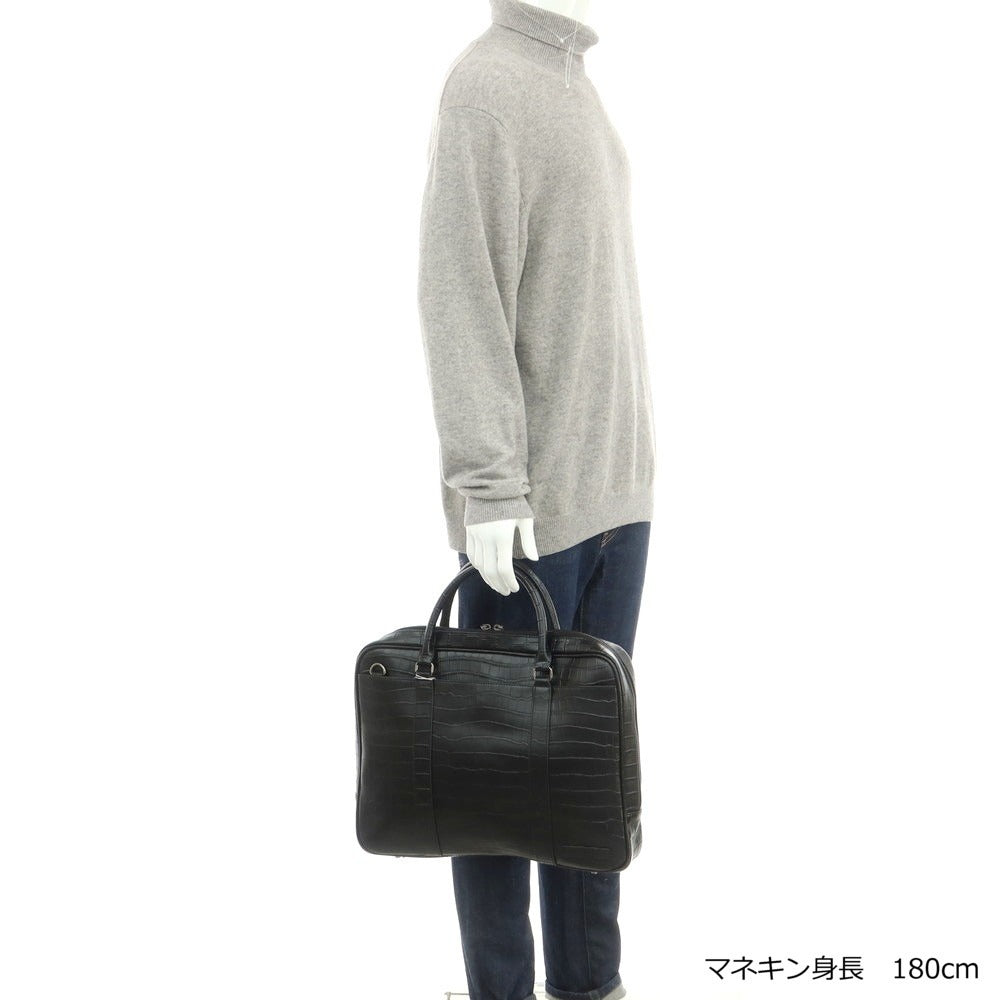 [Used] [Unused] INTERMEZZO Crocodile-embossed leather briefcase, black [Condition rank S] [Men&