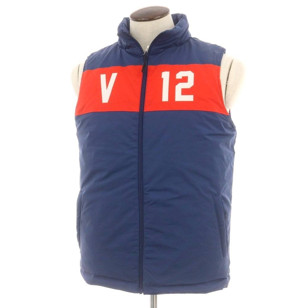 【中古】ヴィ トゥエルヴ V12 リバーシブル ポリエステル ジップアップ 中綿ブルゾン ベスト ネイビー【 L 】【 状態ランクB 】【 メンズ 】