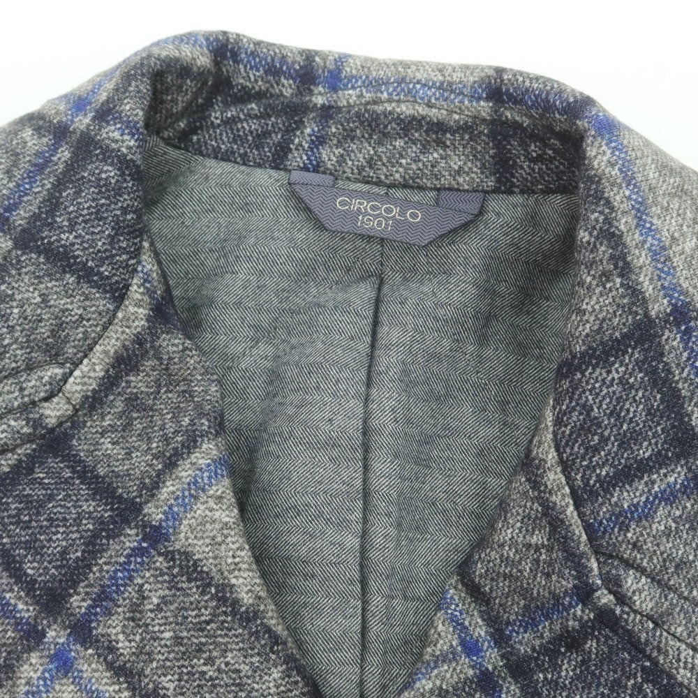 【中古】チルコロ1901 CIRCOLO 1901 コットン ジャージー チェック 中綿入り ピーコート グレーxネイビー【 46 】【 状態ランクA 】【 メンズ 】