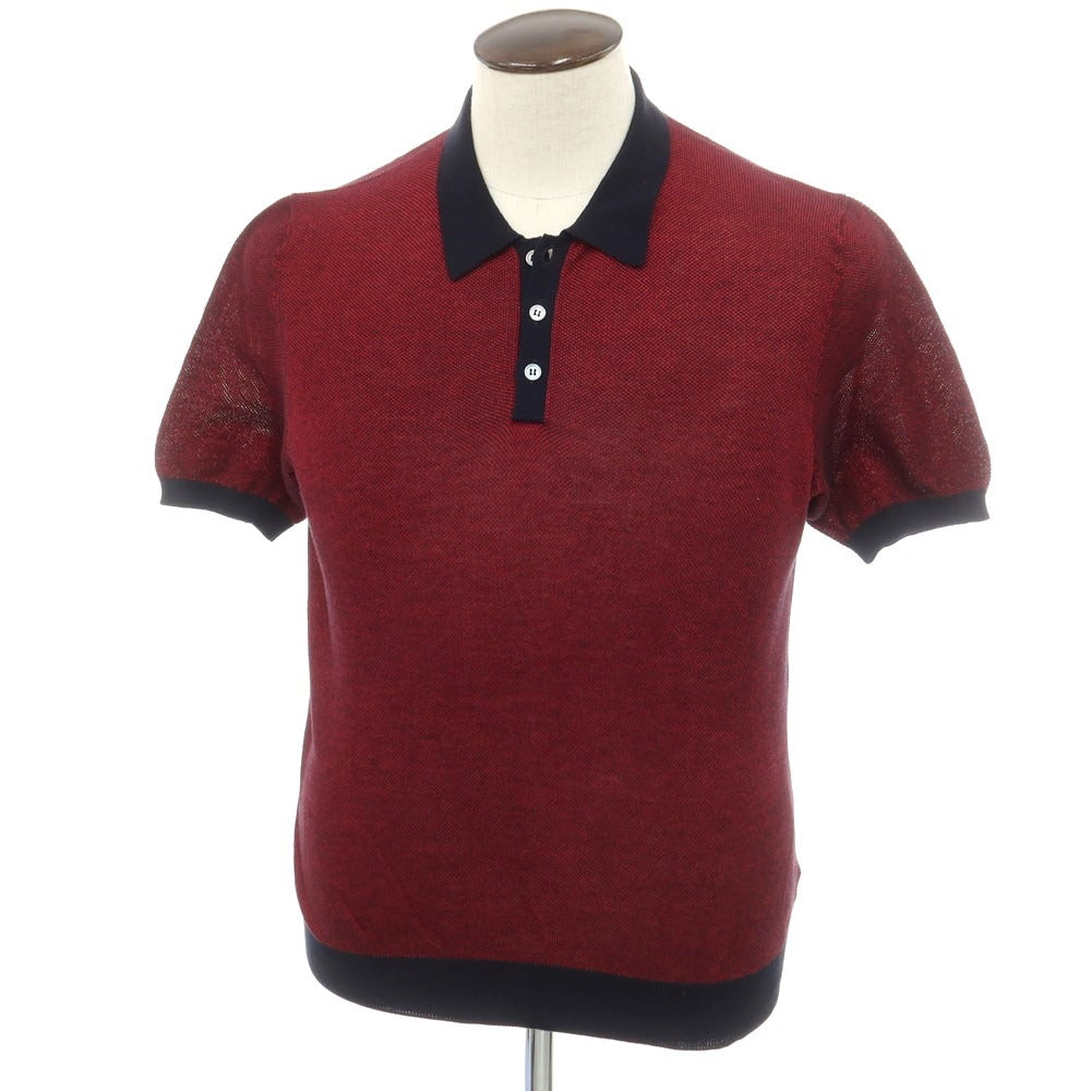 【中古】ザノーネ ZANONE コットン 半袖 ポロニット レッドxネイビー【サイズ48】【 状態ランクB 】【 メンズ 】[EPD]