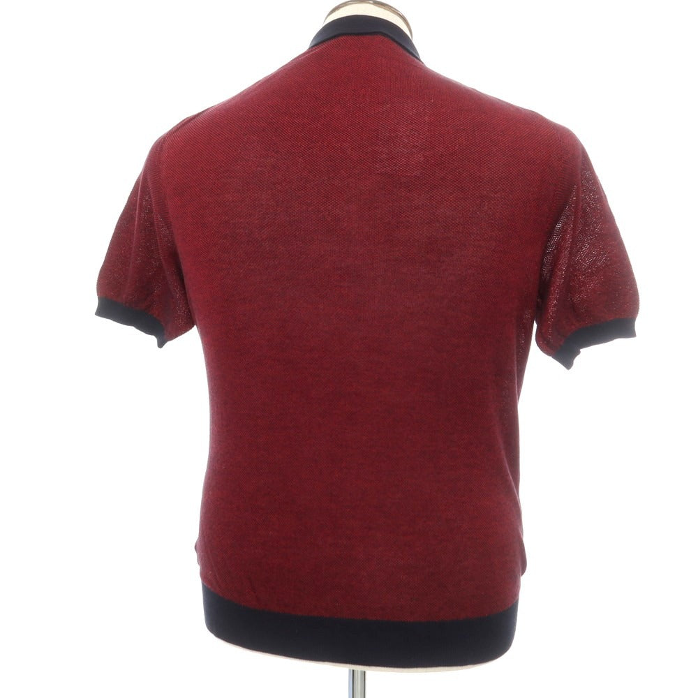 【中古】ザノーネ ZANONE コットン 半袖 ポロニット レッドxネイビー【サイズ48】【 状態ランクB 】【 メンズ 】[EPD]
