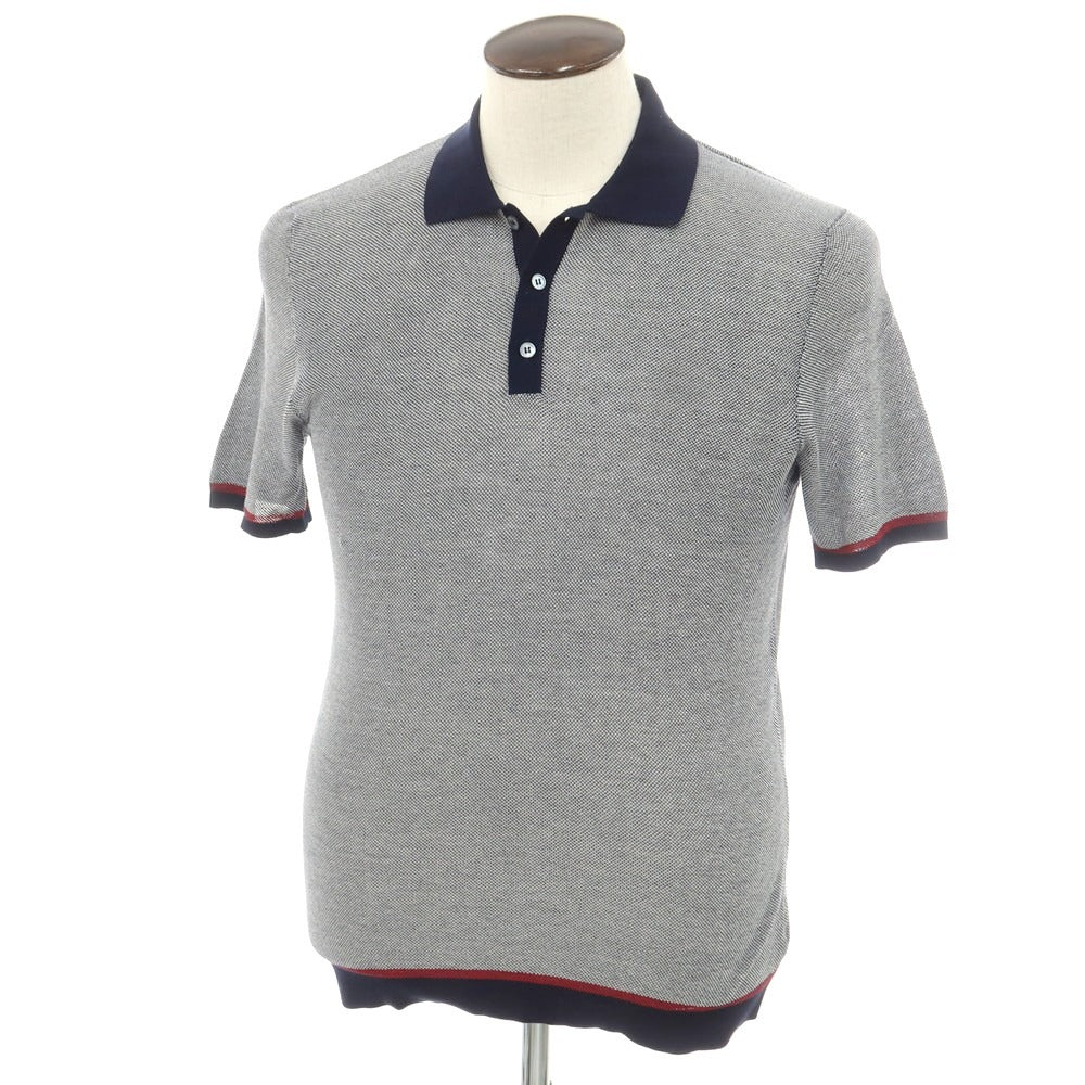 【中古】ザノーネ ZANONE コットン 半袖 ポロニット ネイビーxホワイト【サイズ48】【 状態ランクB 】【 メンズ 】[EPD]