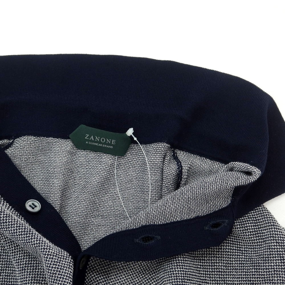 【中古】ザノーネ ZANONE コットン 半袖 ポロニット ネイビーxホワイト【サイズ48】【 状態ランクB 】【 メンズ 】[EPD]
