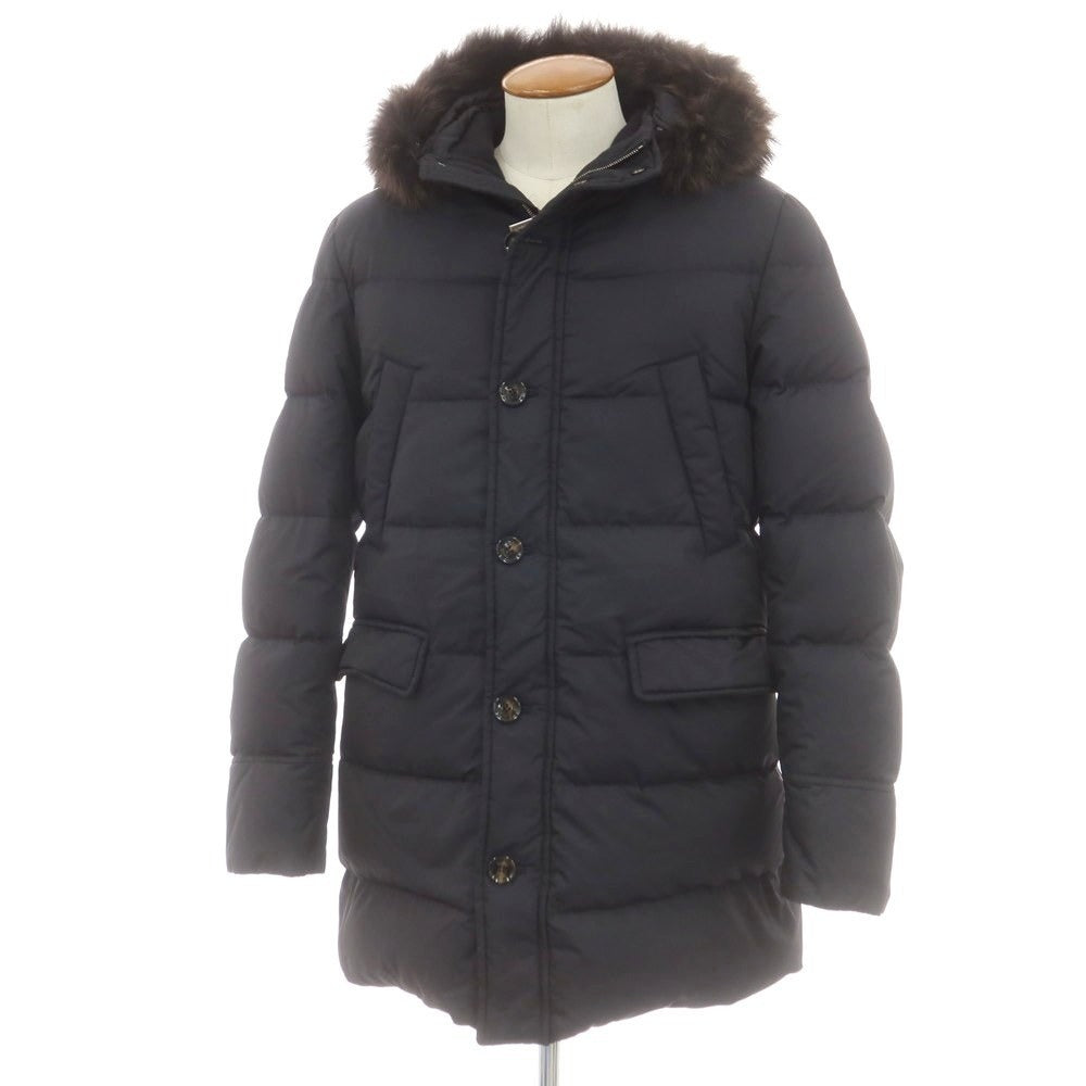 【中古】ムーレー MOORER BARBIERI-WK ポリエステル ファー ダウンコート ダークネイビー【 48 】【 状態ランクB 】【 メンズ 】