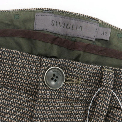 【中古】シビリア SIVIGLIA ストレッチ ウールコットン カジュアルスラックスパンツ ブラウンxベージュ【 32 】【 状態ランクB 】【 メンズ 】