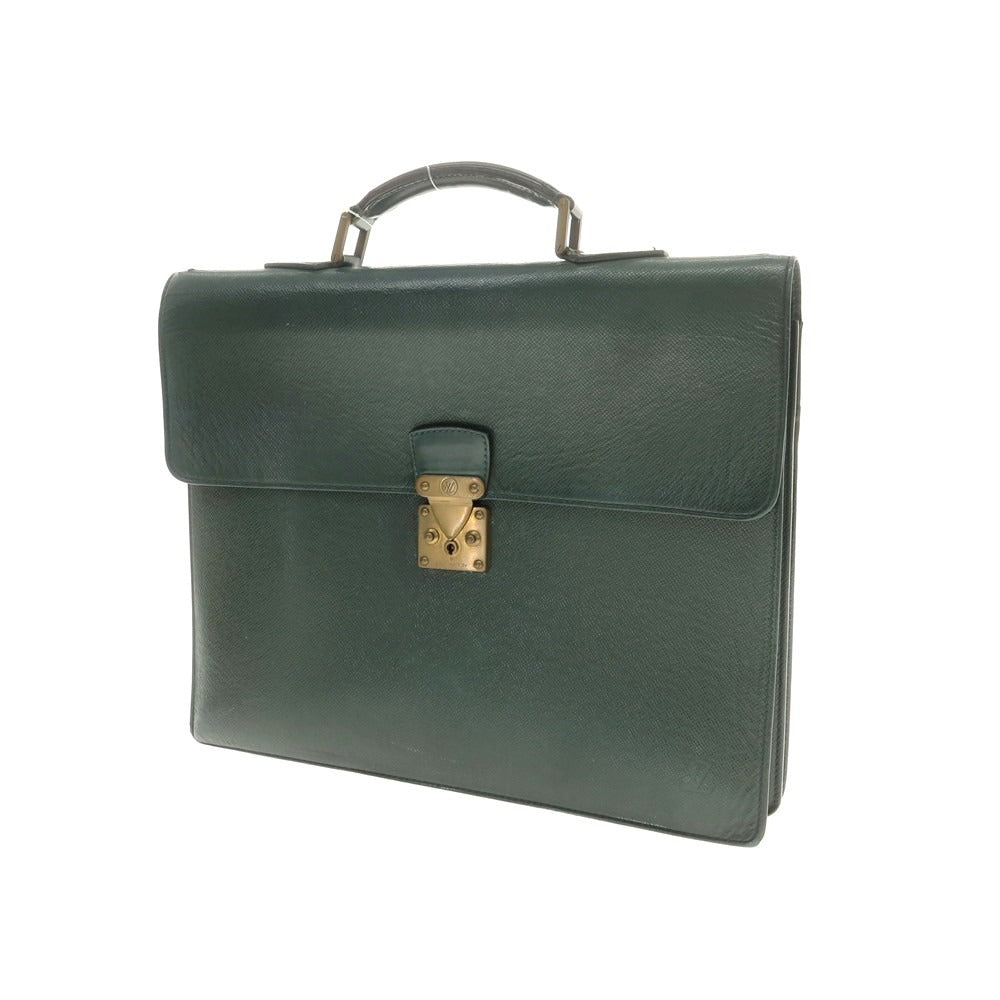 【中古】ルイ ヴィトン LOUIS VUITTON タイガ 型押しレザー ブリーフケース グリーン【 状態ランクD 】【 メンズ 】