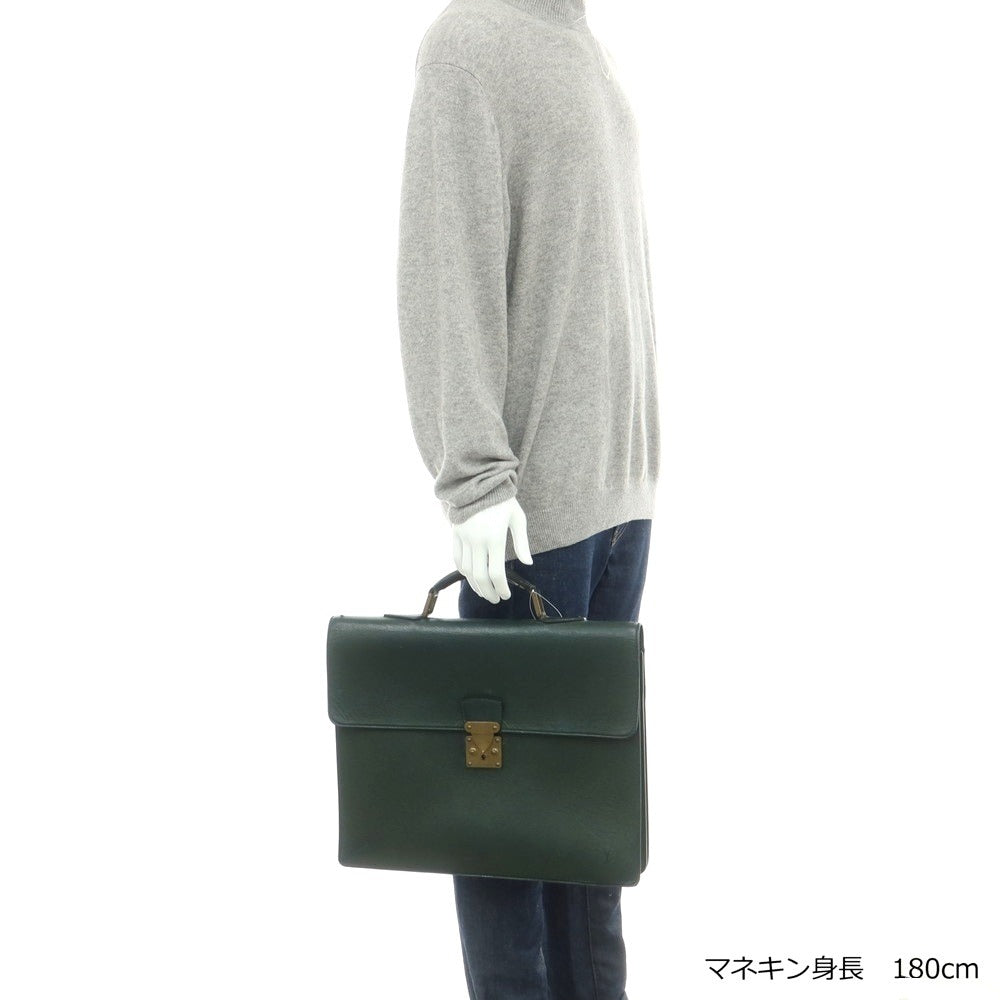 【中古】ルイ ヴィトン LOUIS VUITTON タイガ 型押しレザー ブリーフケース グリーン【 状態ランクD 】【 メンズ 】