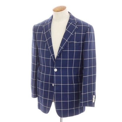 【中古】バーニーズニューヨーク BARNEYS NEWYORK ウール チェック テーラードジャケット ネイビーxホワイト【 48 】【 状態ランクB 】【 メンズ 】