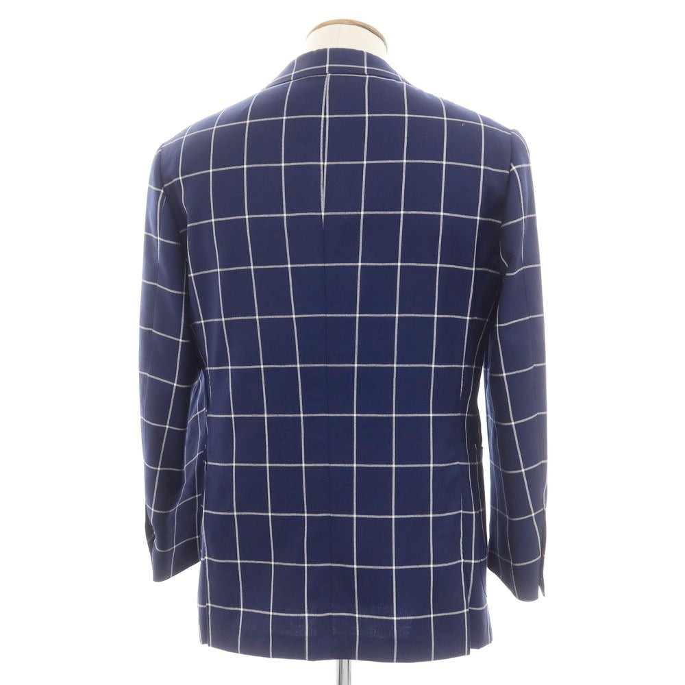 【中古】バーニーズニューヨーク BARNEYS NEWYORK ウール チェック テーラードジャケット ネイビーxホワイト【 48 】【 状態ランクB 】【 メンズ 】