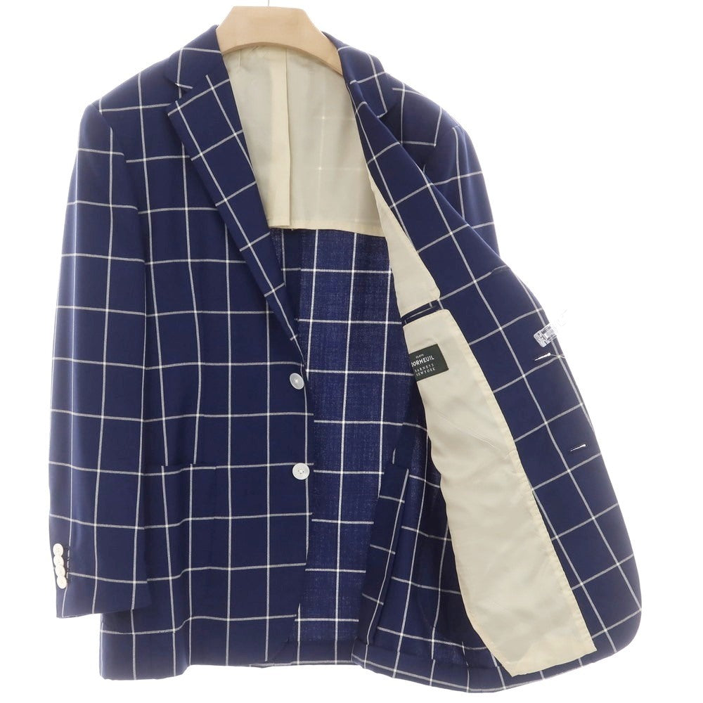 【中古】バーニーズニューヨーク BARNEYS NEWYORK ウール チェック テーラードジャケット ネイビーxホワイト【 48 】【 状態ランクB 】【 メンズ 】