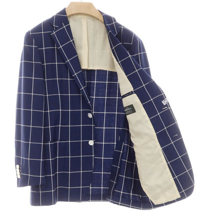 【中古】バーニーズニューヨーク BARNEYS NEWYORK ウール チェック テーラードジャケット ネイビーxホワイト【 48 】【 状態ランクB 】【 メンズ 】