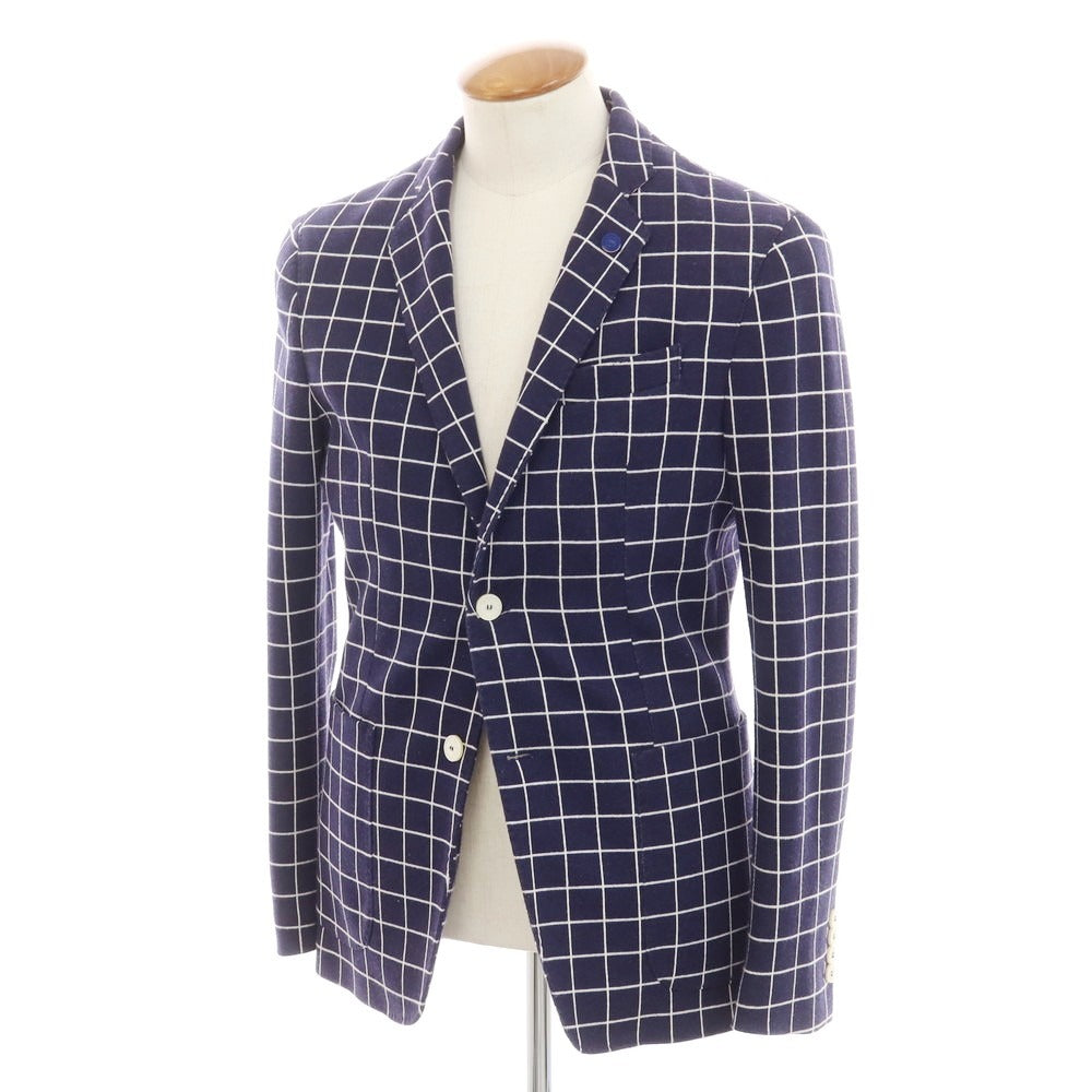 【中古】ハバナアンドコー HAVANA&amp;CO コットンナイロンジャージー チェック ジャケット ネイビーxホワイト【 48 】【 状態ランクC 】【 メンズ 】