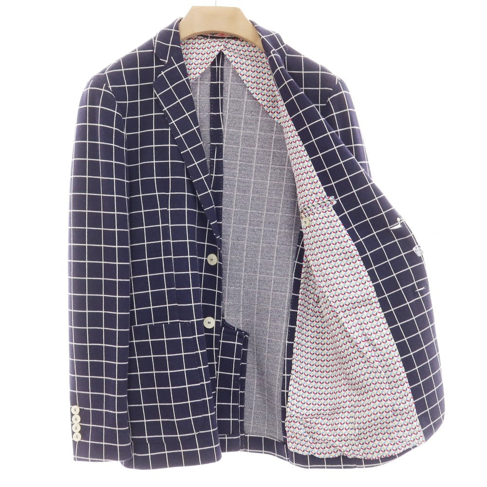 【中古】ハバナアンドコー HAVANA&amp;CO コットンナイロンジャージー チェック ジャケット ネイビーxホワイト【 48 】【 状態ランクC 】【 メンズ 】