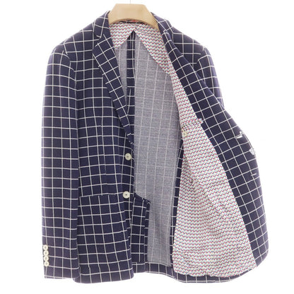 【中古】ハバナアンドコー HAVANA&amp;CO コットンナイロンジャージー チェック ジャケット ネイビーxホワイト【 48 】【 状態ランクC 】【 メンズ 】