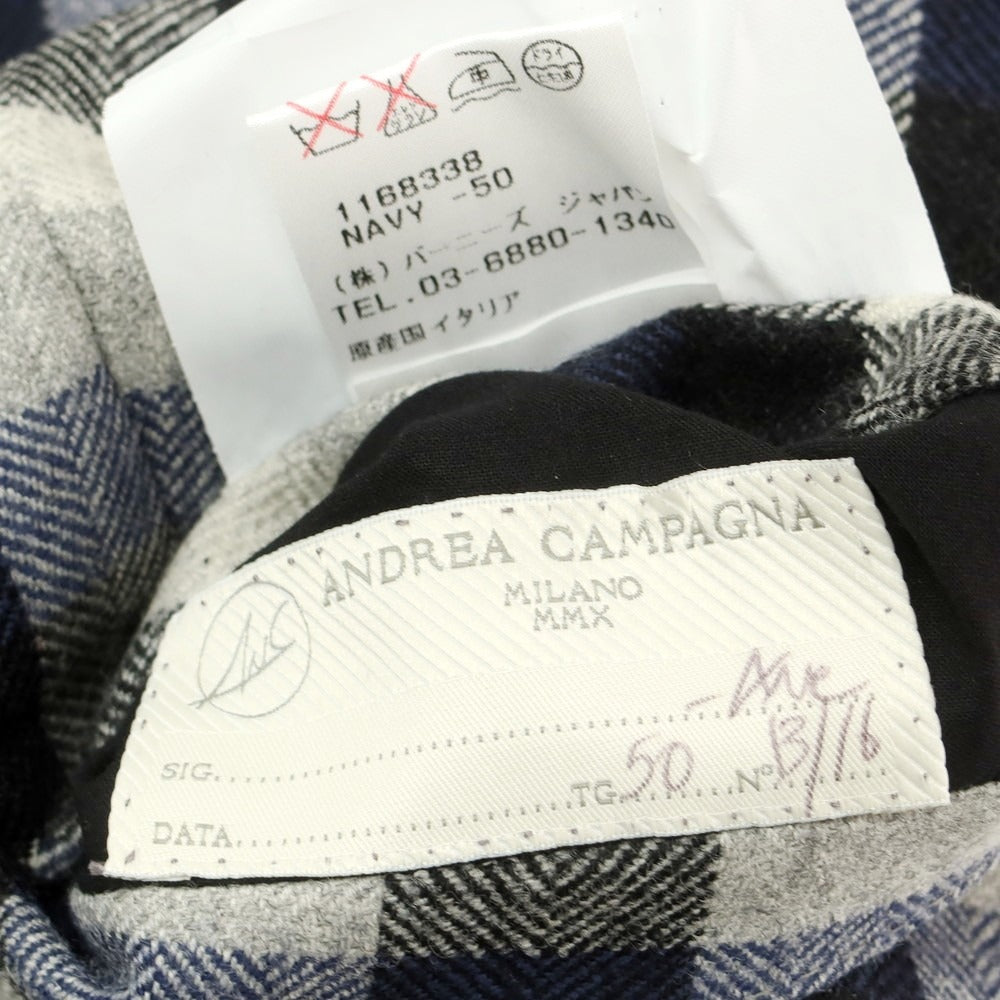 【中古】アンドレア カンパーニャ ANDOREA CAMPAGNA ウール チェック ドレス系ジレ ベスト ネイビーxグレー【サイズ50】【 状態ランクB 】【 メンズ 】 [CPD]