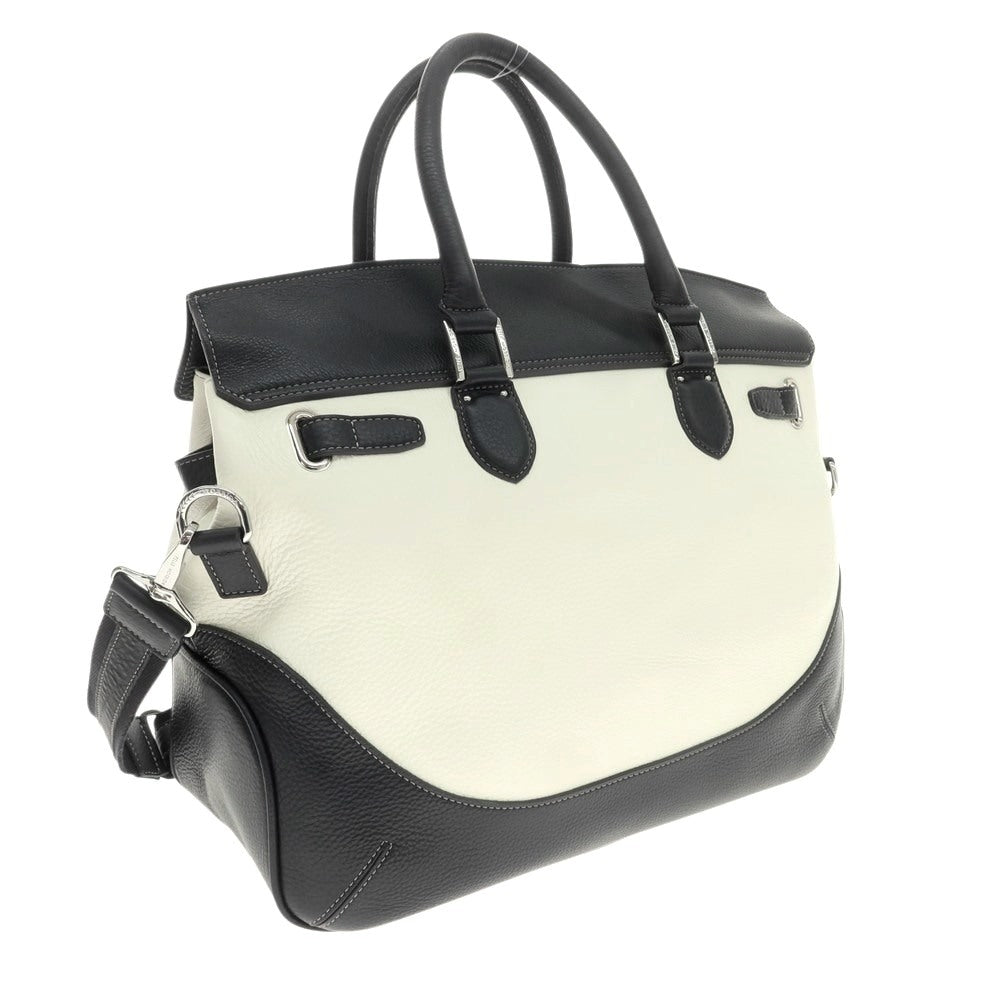 【中古】ペッレモルビダ PELLE MORBIDA シュリンクレザー フラップ トートバッグ ブラックネイビーxホワイト【 状態ランクB 】【 メンズ 】