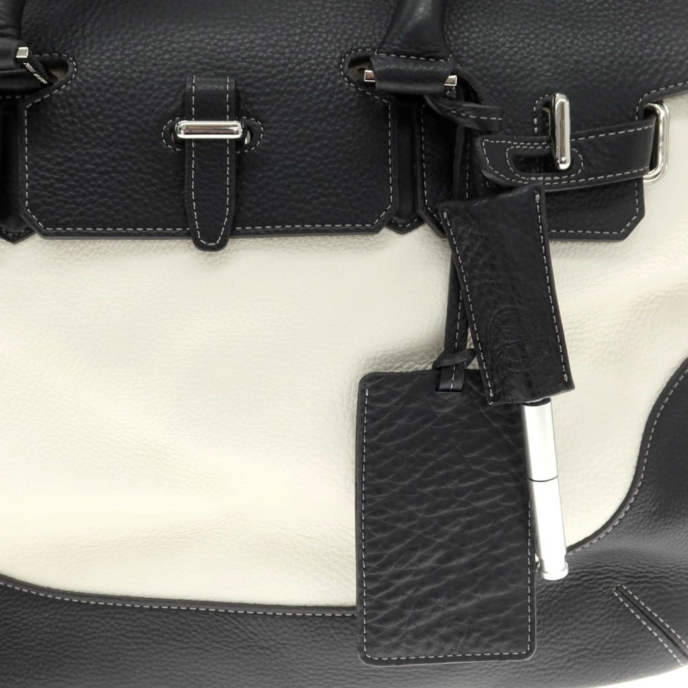 【中古】ペッレモルビダ PELLE MORBIDA シュリンクレザー フラップ トートバッグ ブラックネイビーxホワイト【 状態ランクB 】【 メンズ 】