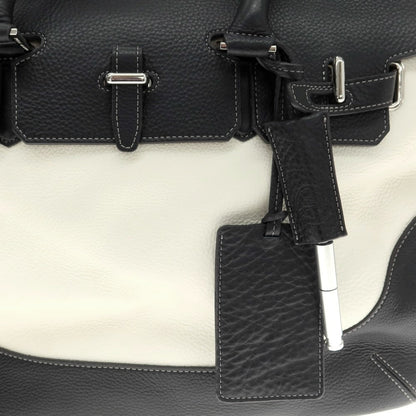 【中古】ペッレモルビダ PELLE MORBIDA シュリンクレザー フラップ トートバッグ ブラックネイビーxホワイト【 状態ランクB 】【 メンズ 】