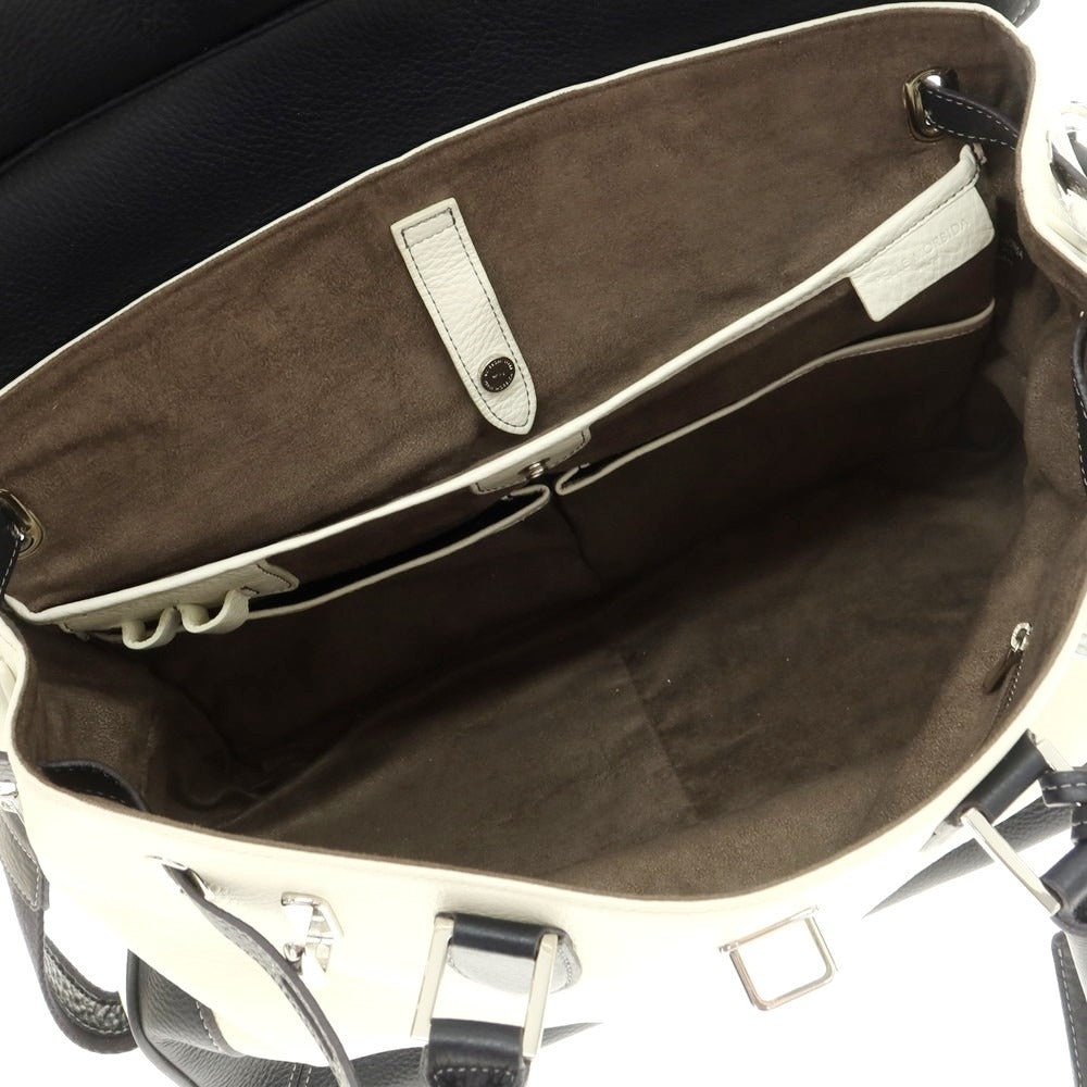 【中古】ペッレモルビダ PELLE MORBIDA シュリンクレザー フラップ トートバッグ ブラックネイビーxホワイト【 状態ランクB 】【 メンズ 】