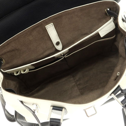 【中古】ペッレモルビダ PELLE MORBIDA シュリンクレザー フラップ トートバッグ ブラックネイビーxホワイト【 状態ランクB 】【 メンズ 】