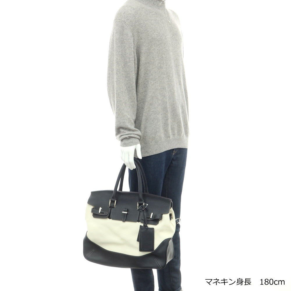 【中古】ペッレモルビダ PELLE MORBIDA シュリンクレザー フラップ トートバッグ ブラックネイビーxホワイト【 状態ランクB 】【 メンズ 】