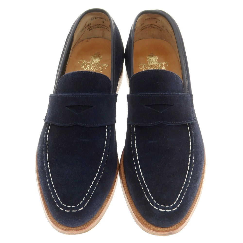 【中古】クロケットアンドジョーンズ CROCKETT&amp;JONES バーニーズニューヨーク別注 SELHURST スエード コインローファー ネイビー【 7E 】【 状態ランクA 】【 メンズ 】
