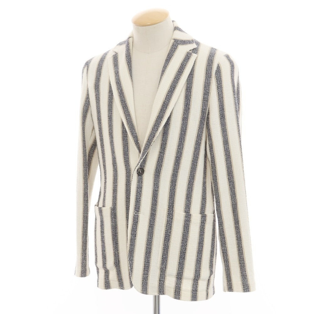 【中古】ティージャケット T-JACKET コットンアクリル ストライプ ジャケット アイボリーxネイビー【 S 】【 状態ランクB 】【 メンズ 】