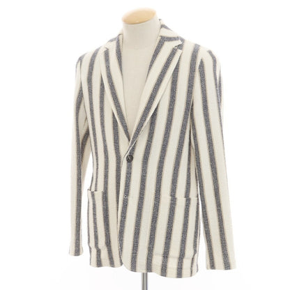 【中古】ティージャケット T-JACKET コットンアクリル ストライプ ジャケット アイボリーxネイビー【 S 】【 状態ランクB 】【 メンズ 】