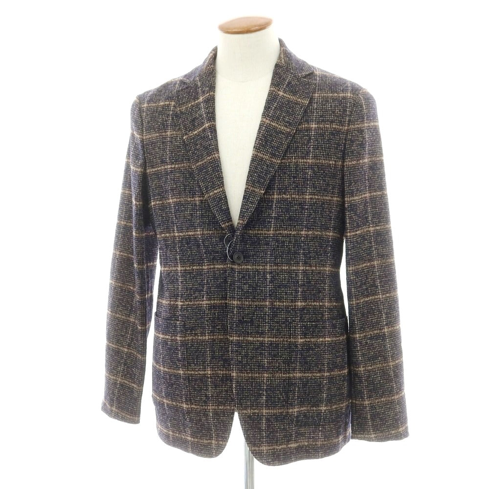 【新品】ティージャケット T-JACKET ウールナイロン チェック テーラードジャケット ネイビーxブラウン【 Ｍ 】【 状態ランクN 】【 メンズ 】