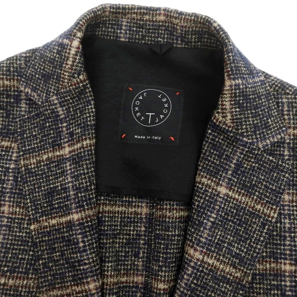 【新品】ティージャケット T-JACKET ウールナイロン チェック テーラードジャケット ネイビーxブラウン【 Ｍ 】【 状態ランクN 】【 メンズ 】 [CPD]