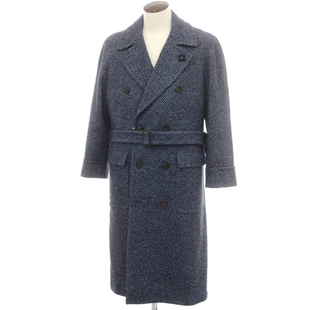【中古】ラルディーニ LARDINI ウールアルパカ ダブルブレストコート ブルー【 52 】【 状態ランクB 】【 メンズ 】
