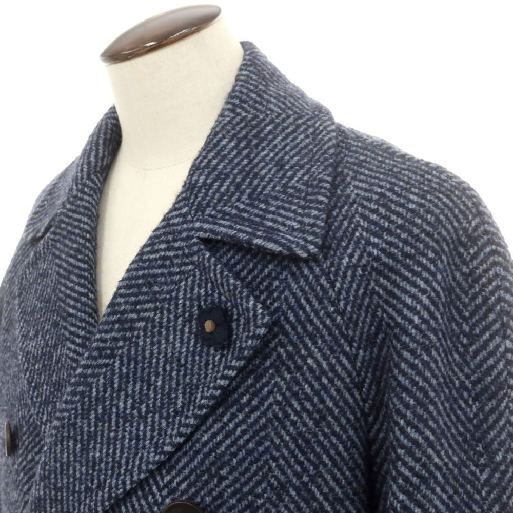 【中古】ラルディーニ LARDINI ウールアルパカ ダブルブレストコート ブルー【 52 】【 状態ランクB 】【 メンズ 】
