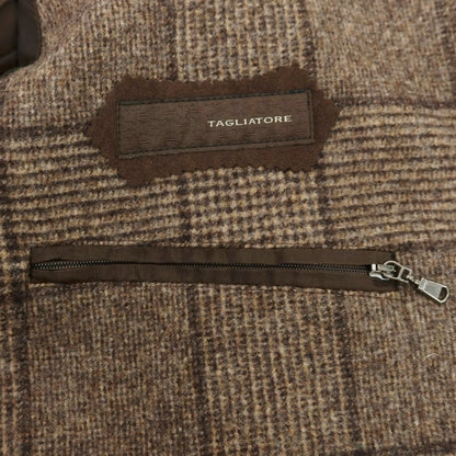 【中古】タリアトーレ TAGLIATORE ウール チェック ステンカラーコート ブラウン系【 46 】【 状態ランクA 】【 メンズ 】