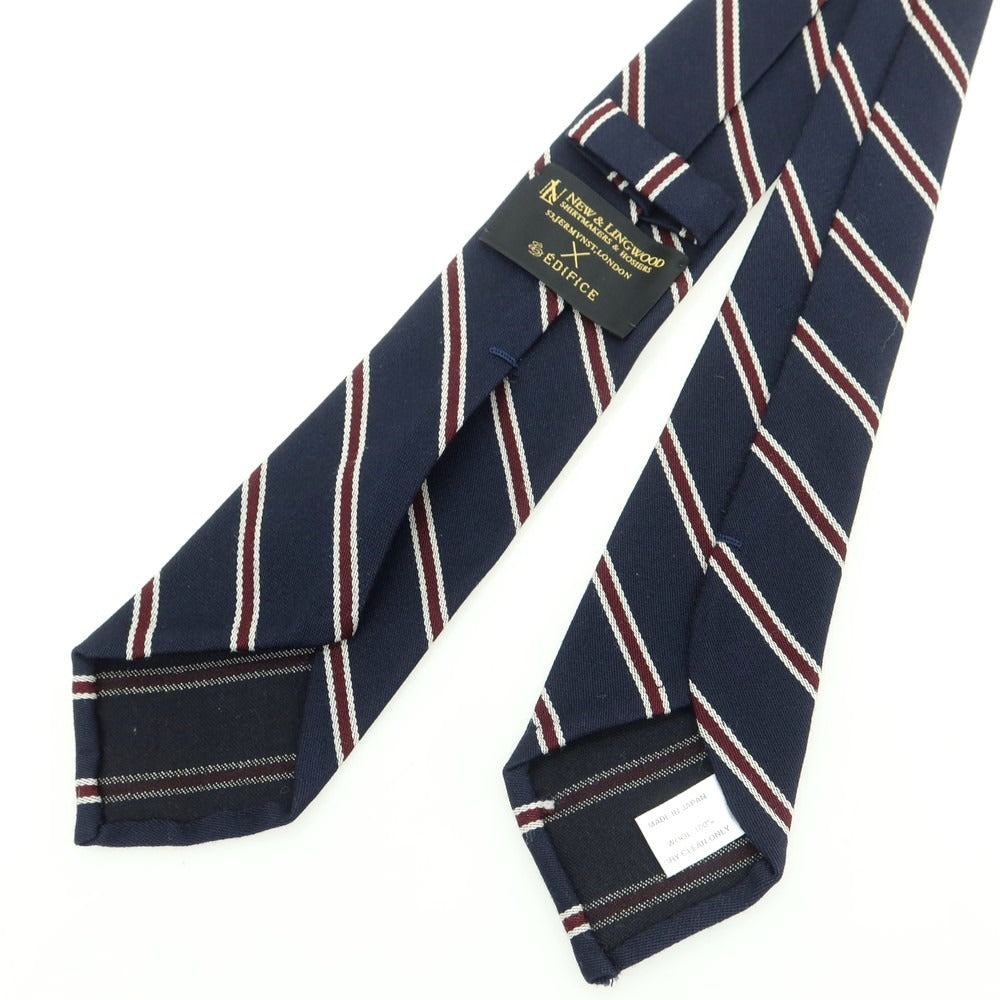 [Used] EDIFICE x NEW LINGWOOD Wool Striped Necktie Navy x Bordeaux [Condition Rank B] [Men&