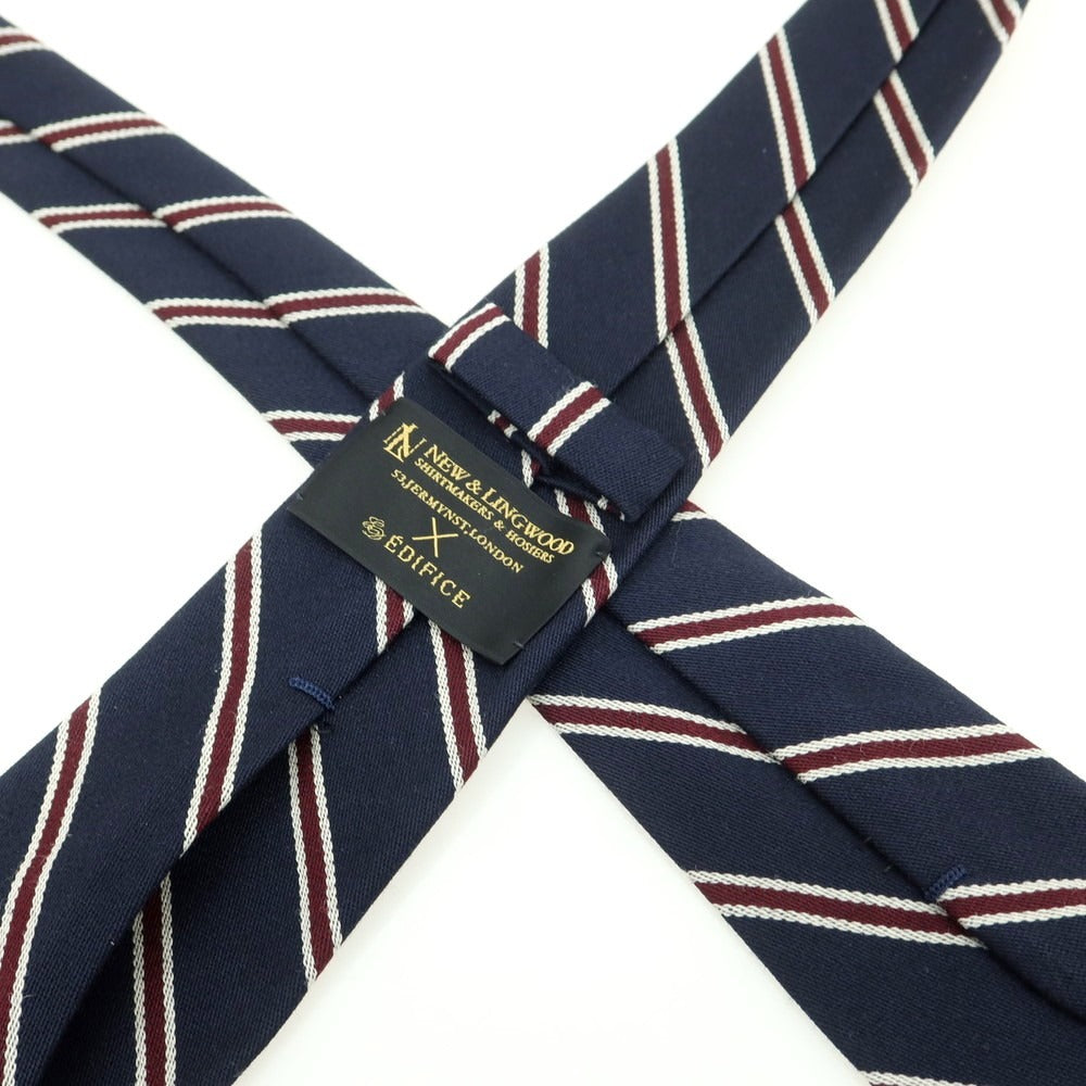 [Used] EDIFICE x NEW LINGWOOD Wool Striped Necktie Navy x Bordeaux [Condition Rank B] [Men&