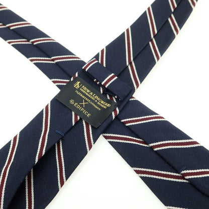 [Used] EDIFICE x NEW LINGWOOD Wool Striped Necktie Navy x Bordeaux [Condition Rank B] [Men&