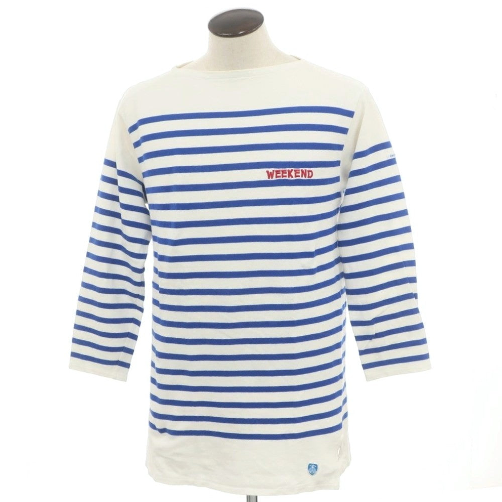 【中古】オーシバル ORCIVAL × WEEKEND コットン ボーダー ボートネック バスクシャツ 長袖Tシャツ ホワイトxブルー【 8 】【 状態ランクC 】【 メンズ 】