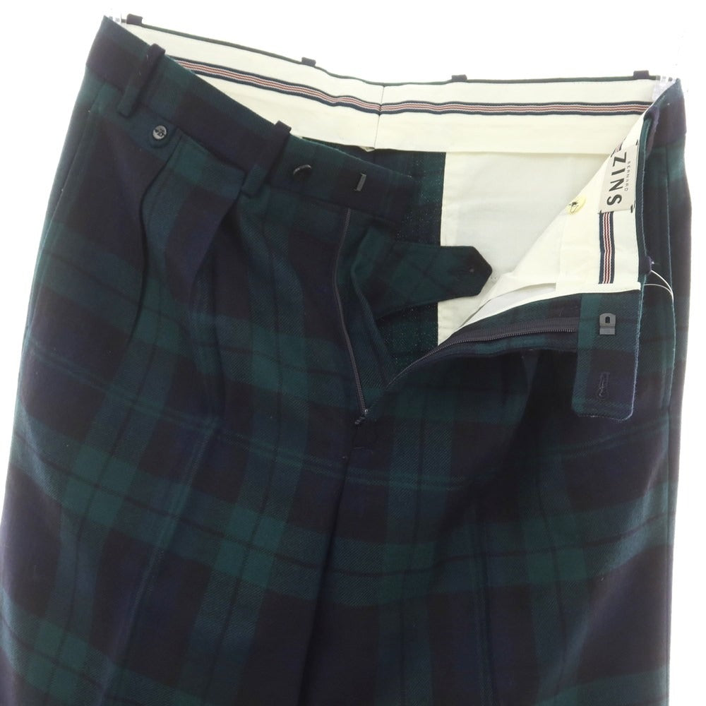 【中古】ベルナール ザンス BERNARD ZINS ウール チェック ドレススラックスパンツ ネイビーxグリーン【 40 】【 状態ランクB 】【 メンズ 】