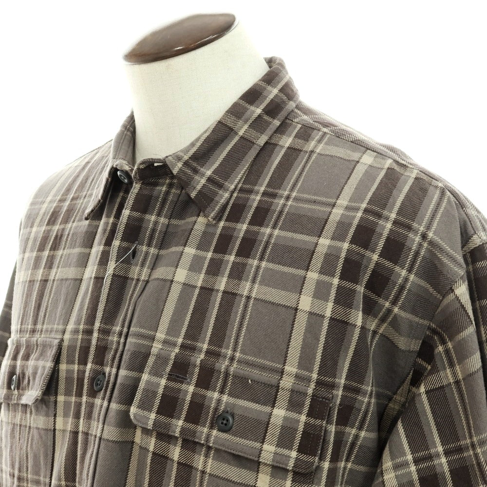 【中古】ビームス BEAMS JAPAN コットン チェック ベンチレーション カジュアルシャツ グレーxブラウン【 XL 】【 状態ランクB 】【 メンズ 】