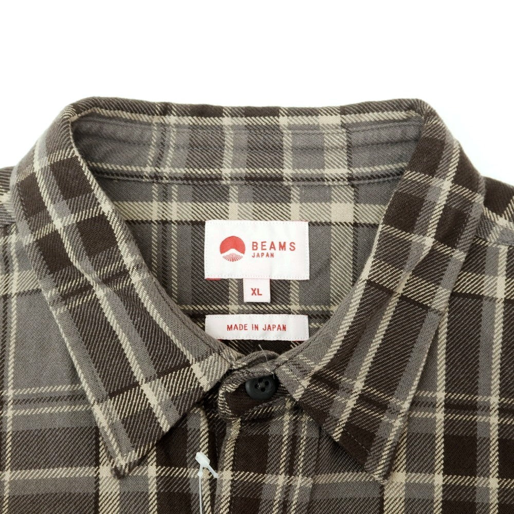 【中古】ビームス BEAMS JAPAN コットン チェック ベンチレーション カジュアルシャツ グレーxブラウン【 XL 】【 状態ランクB 】【 メンズ 】