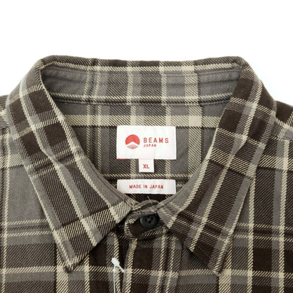 【中古】ビームス BEAMS JAPAN コットン チェック ベンチレーション カジュアルシャツ グレーxブラウン【 XL 】【 状態ランクB 】【 メンズ 】