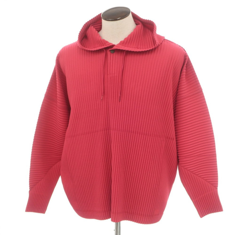 【中古】オム プリッセ イッセイミヤケ HOMME PLISSE ISSEY MIYAKE 2024年秋冬 プリーツ プルオーバー パーカー レッドピンク【 表記なし（L位） 】【 状態ランクA 】【 メンズ 】