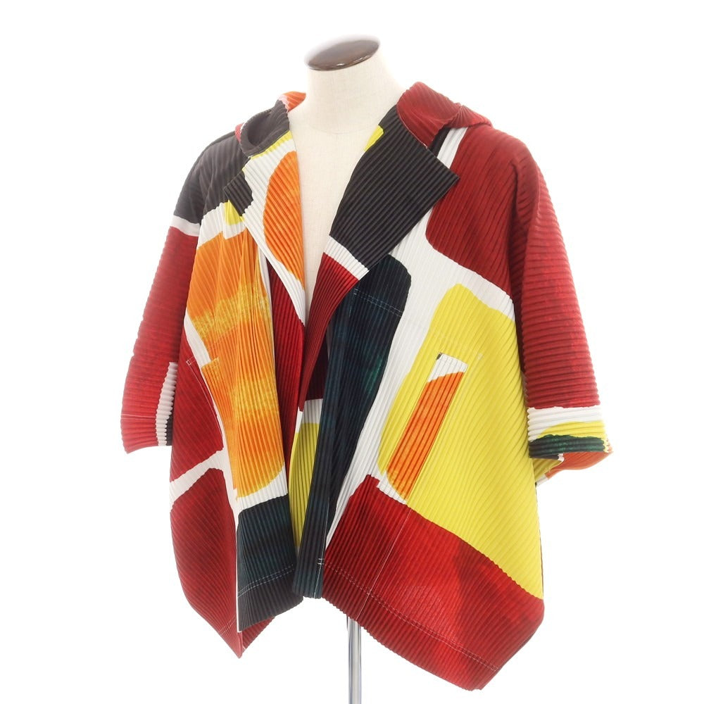 【中古】オム プリッセ イッセイミヤケ HOMME PLISSE ISSEY MIYAKE 2024年春夏 プリント プリーツ加工 ポンチョブルゾン マルチカラー【 表記なし（L位） 】【 状態ランクB 】【 メンズ 】