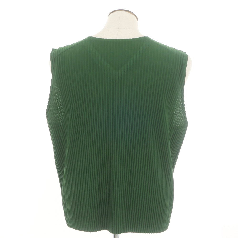 【中古】オム プリッセ イッセイミヤケ HOMME PLISSE ISSEY MIYAKE 2024年秋冬 プリーツ Vネック ノースリーブ カットソー グリーン【 表記なし（L位） 】【 状態ランクA 】【 メンズ 】