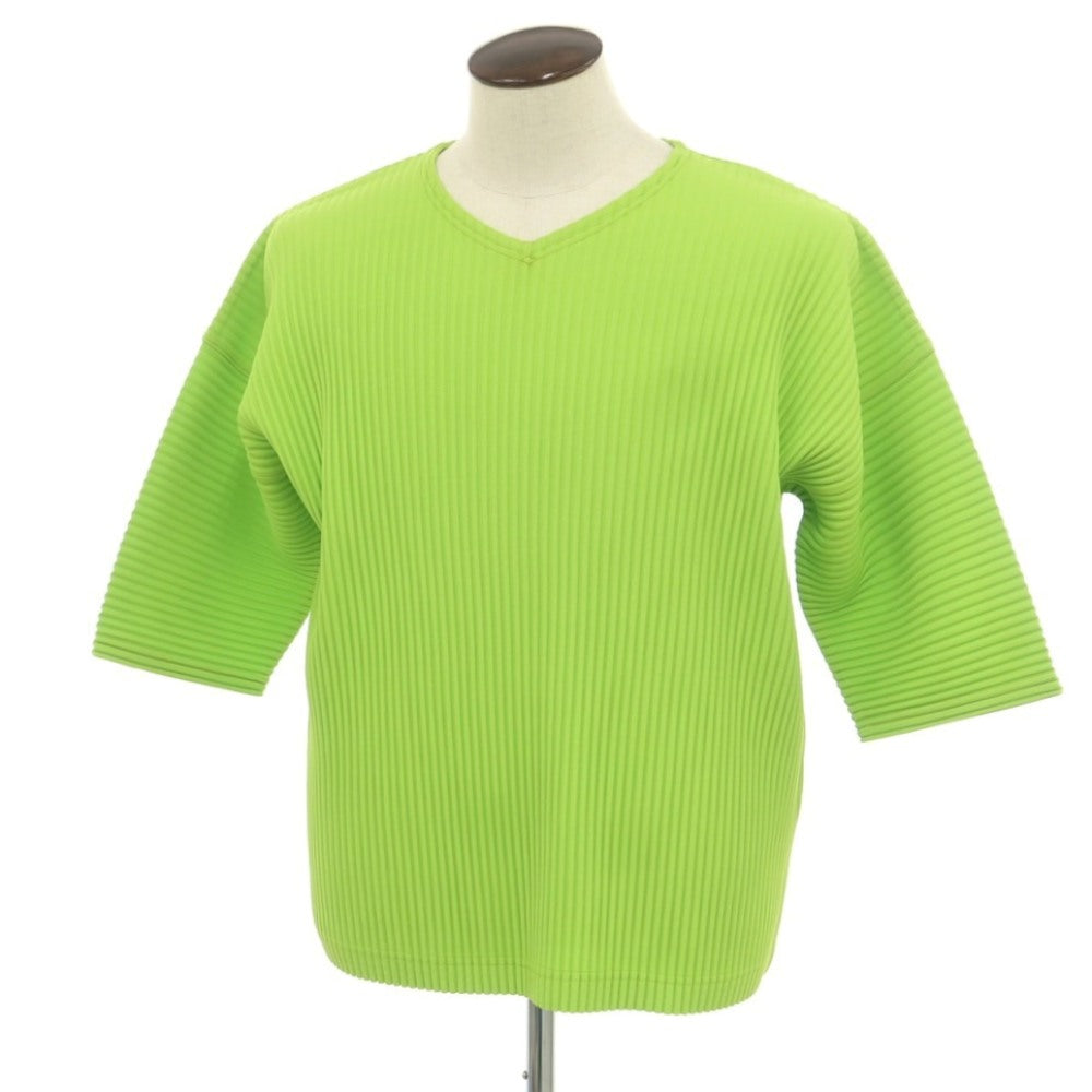 【中古】オム プリッセ イッセイミヤケ HOMME PLISSE ISSEY MIYAKE 2025年春夏 プリーツ Vネック 半袖 カットソー ライトグリーン【 表記なし（L位） 】【 状態ランクA 】【 メンズ 】 [APD]