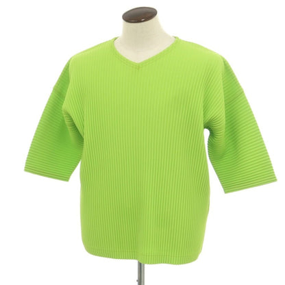 【中古】オム プリッセ イッセイミヤケ HOMME PLISSE ISSEY MIYAKE 2025年春夏 プリーツ Vネック 半袖 カットソー ライトグリーン【 表記なし（L位） 】【 状態ランクA 】【 メンズ 】 [APD]