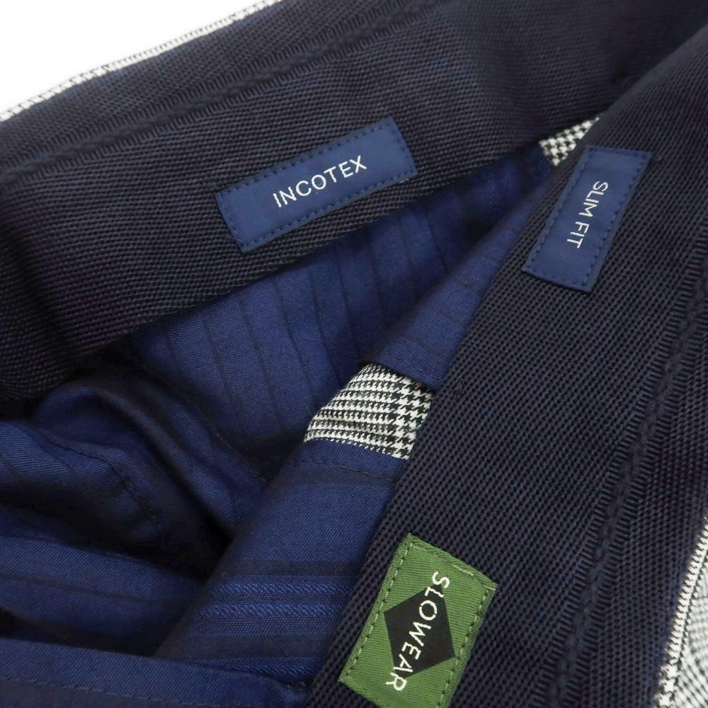 【中古】インコテックス スローウェア INCOTEX SLOWEAR ウール グレンチェック ドレススラックスパンツ ブラックxホワイト【 50 】【 状態ランクB 】【 メンズ 】