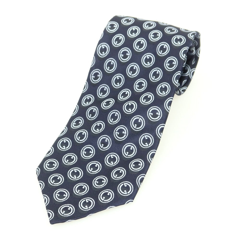 【中古】グッチ GUCCI シルク 小紋柄ネクタイ ネイビーxグレー【 状態ランクA 】【 メンズ 】