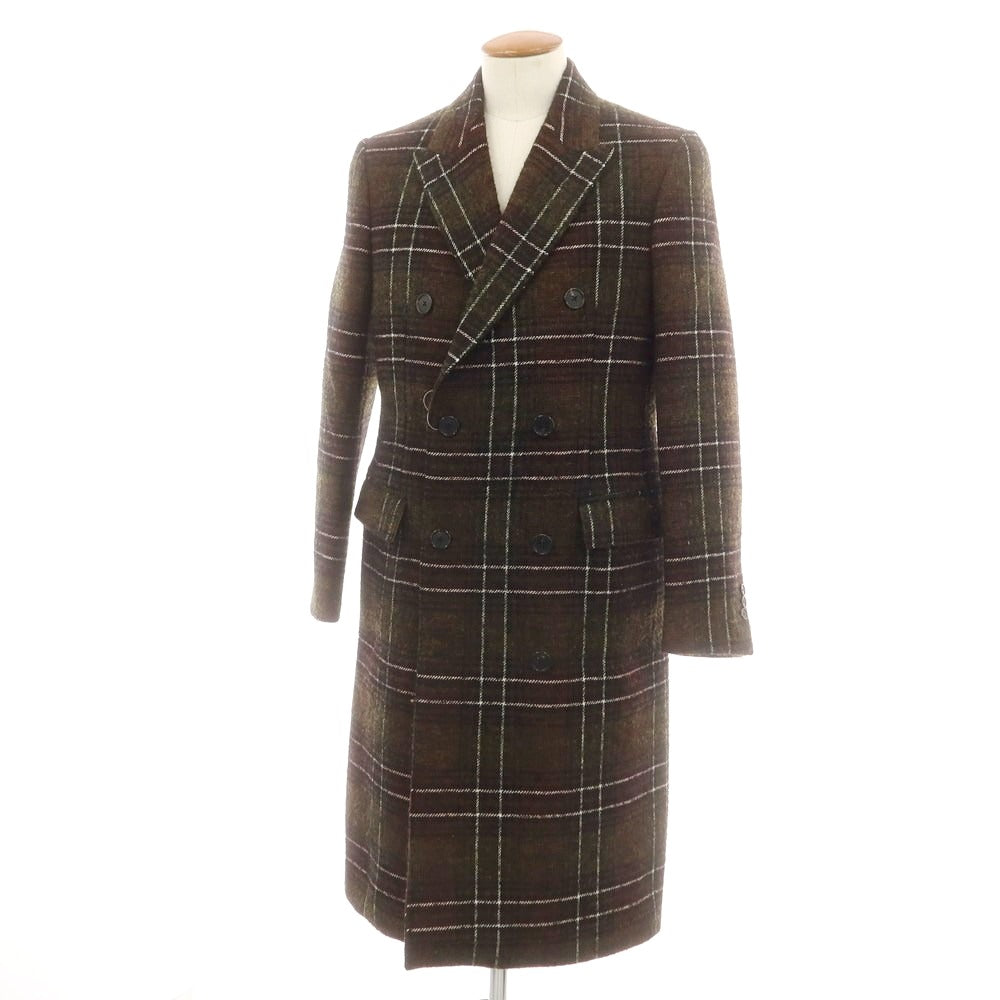 【中古】サル プリヴェ SALLE PRIVEE ウールポリエステル チェック ダブルブレストコート ブラックxオリーブ系【 48 】【 状態ランクA 】【 メンズ 】
