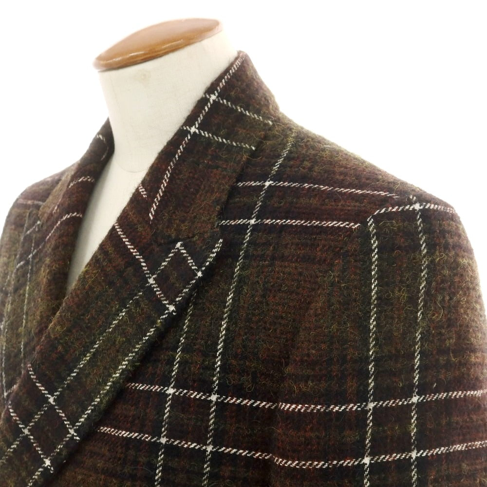 【中古】サル プリヴェ SALLE PRIVEE ウールポリエステル チェック ダブルブレストコート ブラックxオリーブ系【 48 】【 状態ランクA 】【 メンズ 】